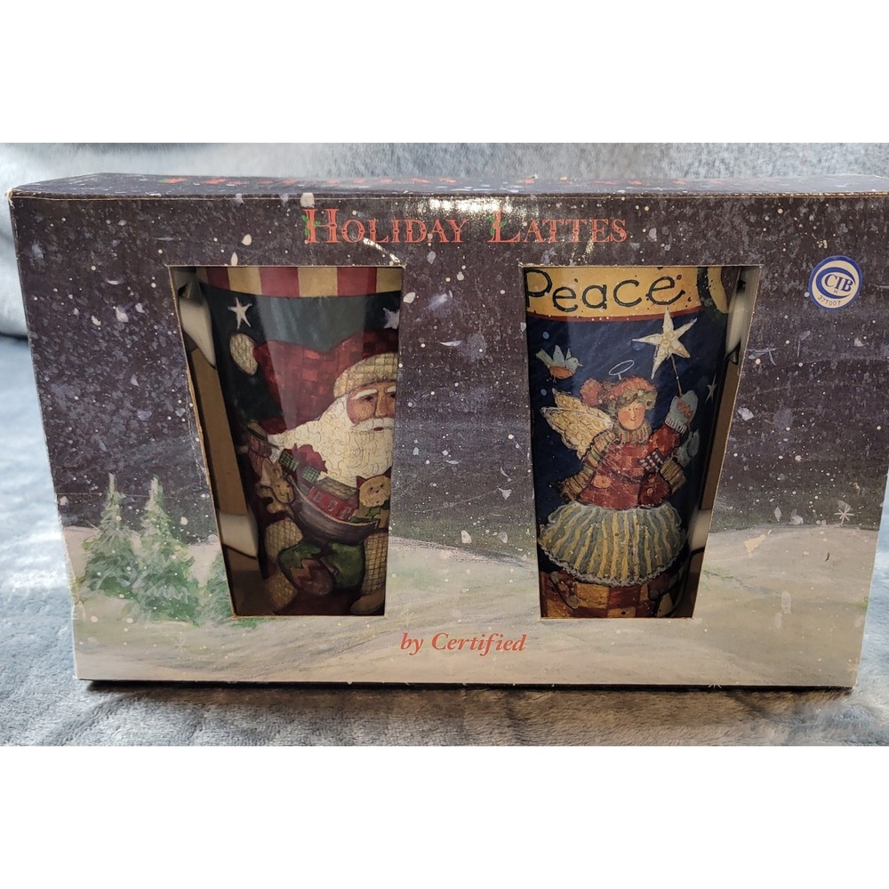 Certified International Susan Winget Holiday Lattes Christmas Mug Set of 2 Santa